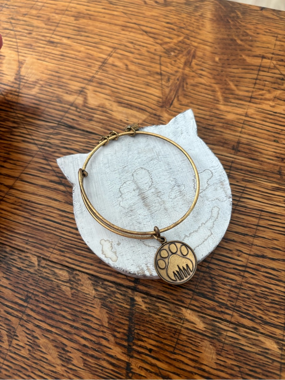 Alex and Ani Gold Tone Paw Print Charm Bangle Bracelet